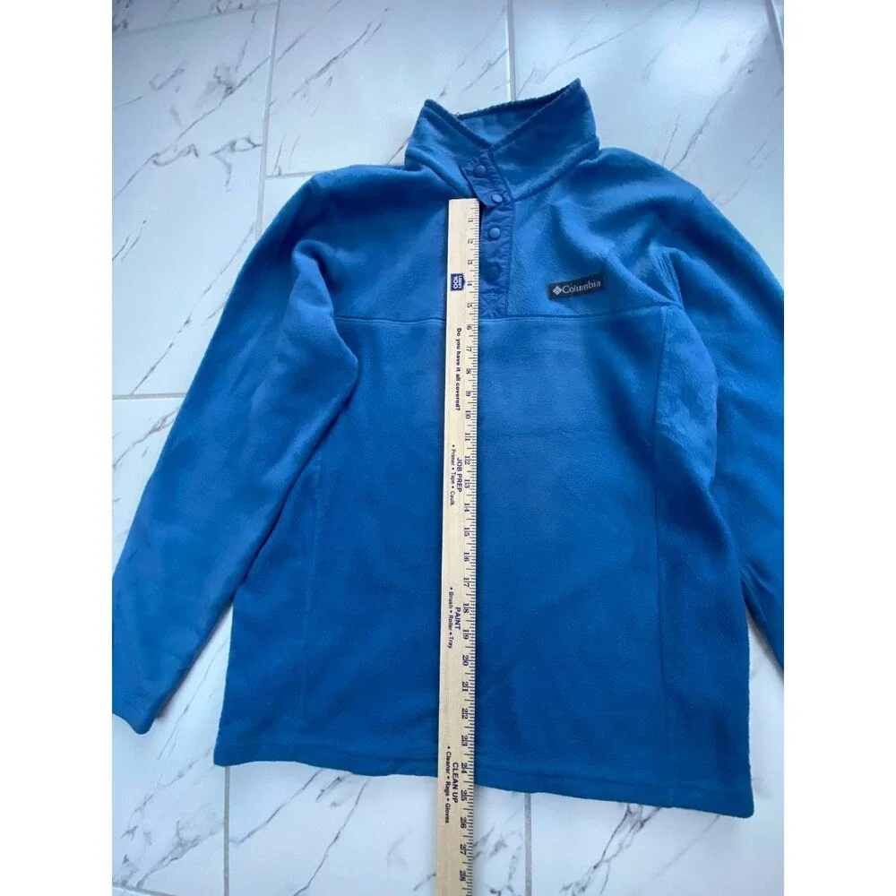 Columbia Men's Medium Blue Fleece Snap Button Pullover Sweatshirt 100 Polyester